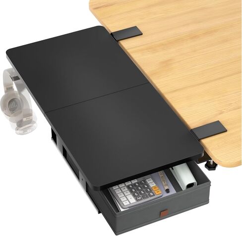 صينية تمديد المكتب، ملحق مكتب 24 بوصة × 12 بوصة مع درج تخزين، مشبك على المكتب Dxtender، موسع لوحة المفاتيح للمكتب، صينية لوحة المفاتيح للاستخدام المكتبي والمنزلي (أسود) in Kuwait