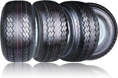إطارات Wolf Pack مقاس 18X8.50-8 لعربة الجولف مع عجلة صلبة بيضاء مقاس 8X7 4-4.0 بدون إطار إطار غير اتجاهي متعدد التضاريس مع قوة جر فائقة لأداء طويل الأمد، 6 طبقات، مجموعة من 4 in Kuwait