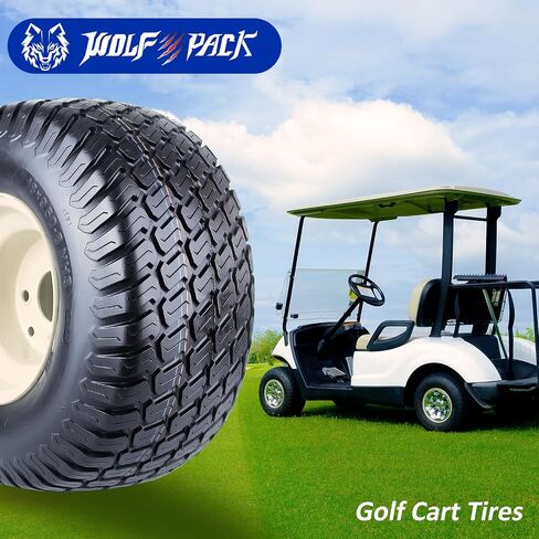 إطارات Wolf Pack مقاس 18X8.50-8 لعربة الجولف مع عجلة صلبة بيضاء مقاس 8X7 4-4.0 بدون إطار إطار غير اتجاهي متعدد التضاريس مع قوة جر فائقة لأداء طويل الأمد، 6 طبقات، مجموعة من 4 in Kuwait