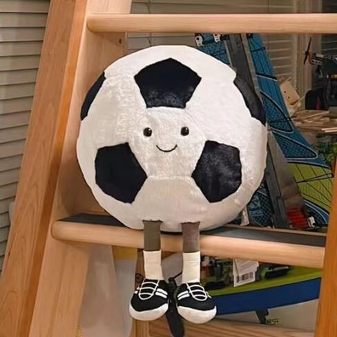 Football Throw Pillow 13.7" Cute Round Sports Plush Pillow Toy Fluffy Soft Throw Pillow for Bedroom Decoration and Boy Girls Children Birthday (White) in Saudi Arabia