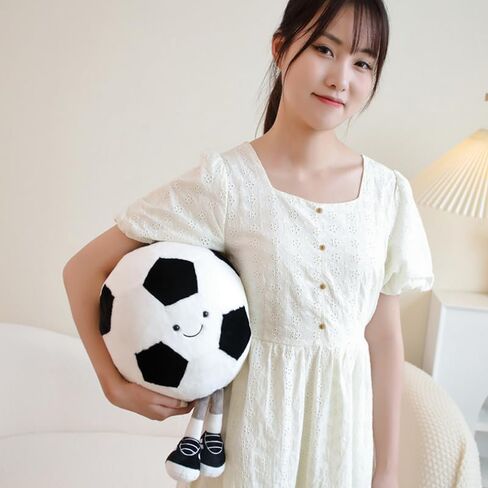Football Throw Pillow 13.7" Cute Round Sports Plush Pillow Toy Fluffy Soft Throw Pillow for Bedroom Decoration and Boy Girls Children Birthday (White) in Saudi Arabia