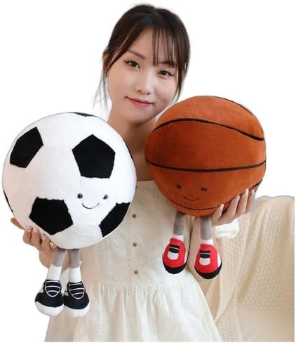 Football Throw Pillow 13.7" Cute Round Sports Plush Pillow Toy Fluffy Soft Throw Pillow for Bedroom Decoration and Boy Girls Children Birthday (White) in Saudi Arabia
