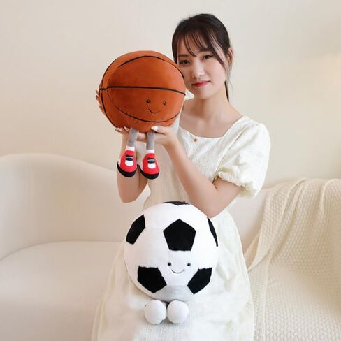 Football Throw Pillow 13.7" Cute Round Sports Plush Pillow Toy Fluffy Soft Throw Pillow for Bedroom Decoration and Boy Girls Children Birthday (White) in Saudi Arabia
