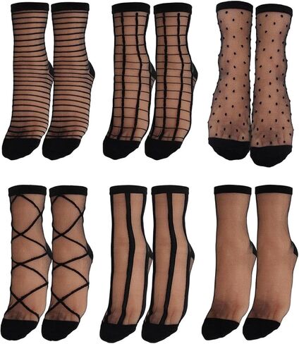 Sheer Ankle Socks Women Girls Dress Lace Trouser Transparent Nylon Calf Socks 6 Pairs in Saudi Arabia