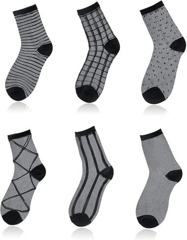 Sheer Ankle Socks Women Girls Dress Lace Trouser Transparent Nylon Calf Socks 6 Pairs in Saudi Arabia