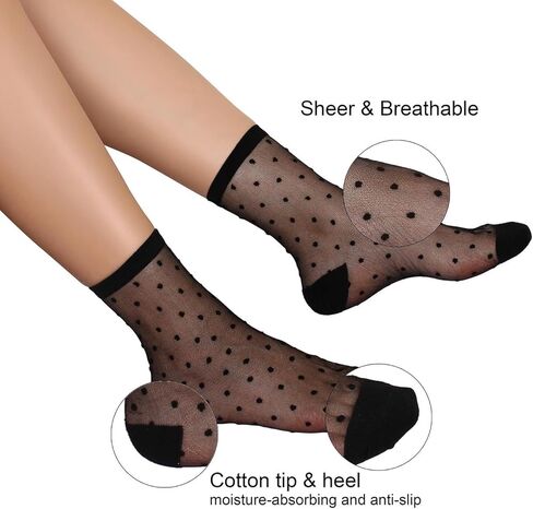 Sheer Ankle Socks Women Girls Dress Lace Trouser Transparent Nylon Calf Socks 6 Pairs in Saudi Arabia