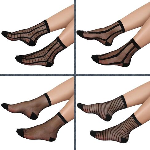 Sheer Ankle Socks Women Girls Dress Lace Trouser Transparent Nylon Calf Socks 6 Pairs in Saudi Arabia