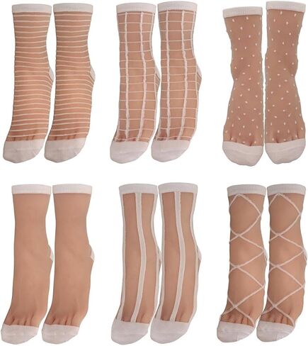 Sheer Ankle Socks Women Girls Dress Lace Trouser Transparent Nylon Calf Socks 6 Pairs in Saudi Arabia