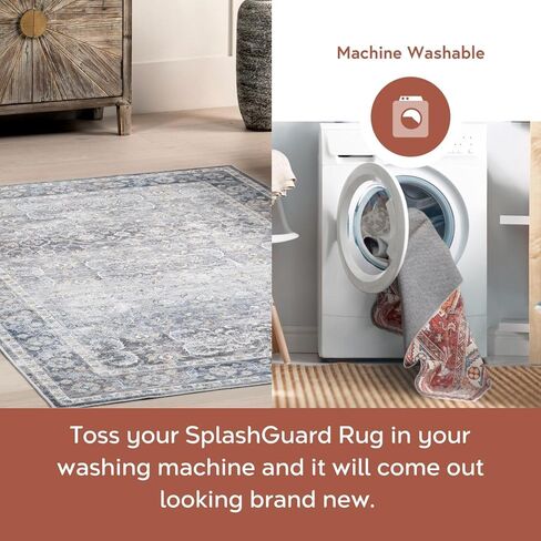 nuLOOM Splashguard Benoite Peach/Ivory, 8' Square, Traditional, Soft and Cozy, High Traffic, Stain Resistant, Easy Clean, Durable, Machine Washable Runner for Bedroom, Living Room, Dining, Den, Foyer in Saudi Arabia