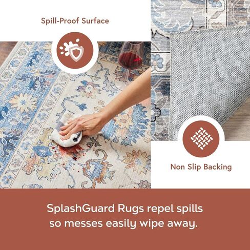 nuLOOM Splashguard Benoite Peach/Ivory, 8' Square, Traditional, Soft and Cozy, High Traffic, Stain Resistant, Easy Clean, Durable, Machine Washable Runner for Bedroom, Living Room, Dining, Den, Foyer in Saudi Arabia