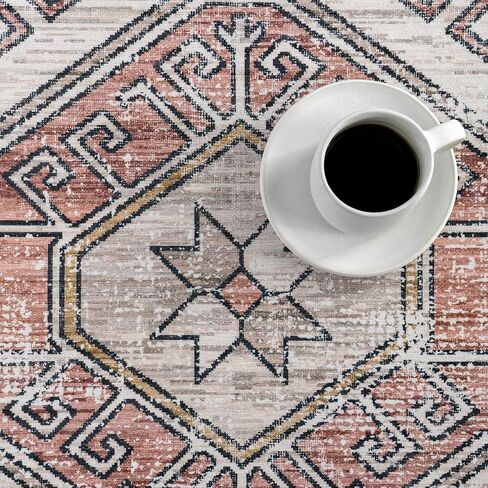 nuLOOM Splashguard Benoite Peach/Ivory, 8' Square, Traditional, Soft and Cozy, High Traffic, Stain Resistant, Easy Clean, Durable, Machine Washable Runner for Bedroom, Living Room, Dining, Den, Foyer in Saudi Arabia