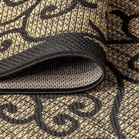 JONATHAN Y Vintage Filigree Indoor Outdoor Square Area Rug 6X6 Black/Khaki, Madrid Textured Weave for Backyard, Patio, Porch, Easy-Cleaning, High Traffic, Pet-Friendly, Non-Shedding (SMB107A-6SQ) in Saudi Arabia