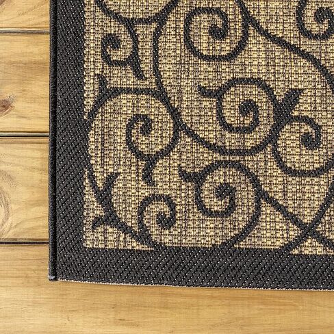 JONATHAN Y Vintage Filigree Indoor Outdoor Square Area Rug 6X6 Black/Khaki, Madrid Textured Weave for Backyard, Patio, Porch, Easy-Cleaning, High Traffic, Pet-Friendly, Non-Shedding (SMB107A-6SQ) in Saudi Arabia