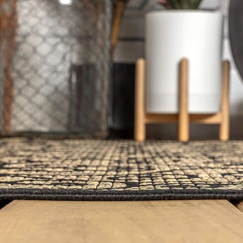 JONATHAN Y Vintage Filigree Indoor Outdoor Square Area Rug 6X6 Black/Khaki, Madrid Textured Weave for Backyard, Patio, Porch, Easy-Cleaning, High Traffic, Pet-Friendly, Non-Shedding (SMB107A-6SQ) in Saudi Arabia
