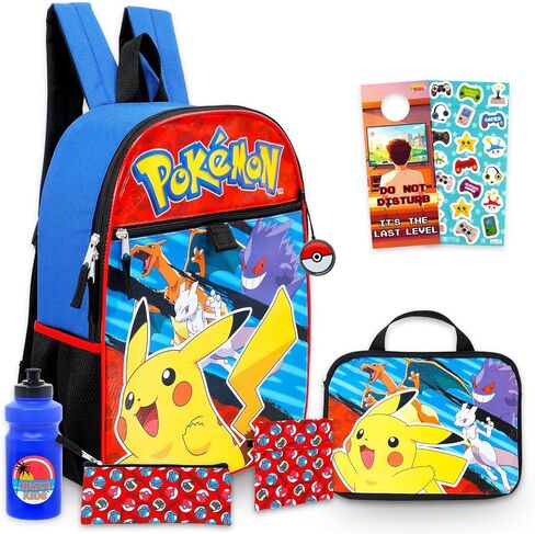 Pokemon Backpack Set - Bundle with 16" Pikachu Backpack, Utility Case, Pencil Holder, Water Bottle, Stickers, More | Pokemon School Bag Set for Kids, Boys, Girls in Saudi Arabia