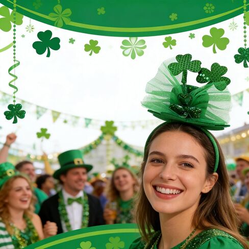 St Patrick's Day Sequin Headband, Green Holiday Hair Accessory for Women, Festive Party Wear in Saudi Arabia