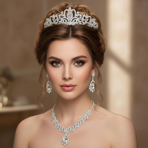 8 قطع من تيجان الأميرة الكريستالية الفضية - تيجان أنيقة من خليط معدني مع أمشاط لحفلات الزفاف، والحفلات الراقصة، وأعياد الميلاد، والحفلات التنكرية in Saudi Arabia