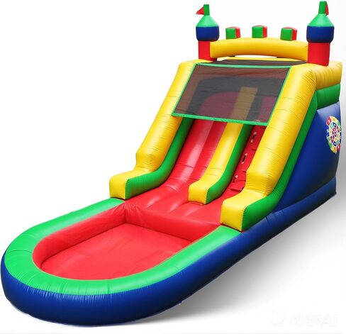 Inflatable Water Slide, 6 in 1 Blow Up Water Park Aged 3-12, Flamingo Style Water Bounce House with Double Long Slides, Splash Pool, 580W Blower Waterslide for Kids and Adults Backyard in Saudi Arabia