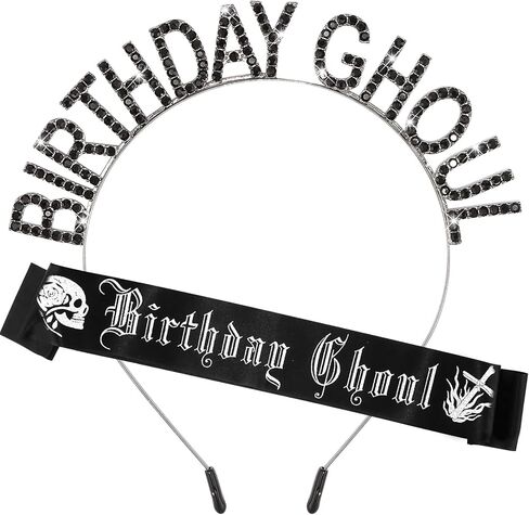 CUBACO Birthday Ghoul Sash and Headband for Women, Halloween Party Decorations Goth Emo Accessories Spooky Gifts Horror Decor Nightmare before Christmas Costumes Girl Birthday Halloween Decorations in Kuwait