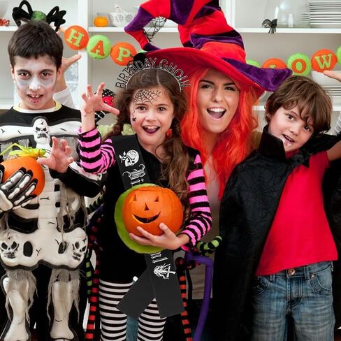 CUBACO Birthday Ghoul Sash and Headband for Women, Halloween Party Decorations Goth Emo Accessories Spooky Gifts Horror Decor Nightmare before Christmas Costumes Girl Birthday Halloween Decorations in Kuwait