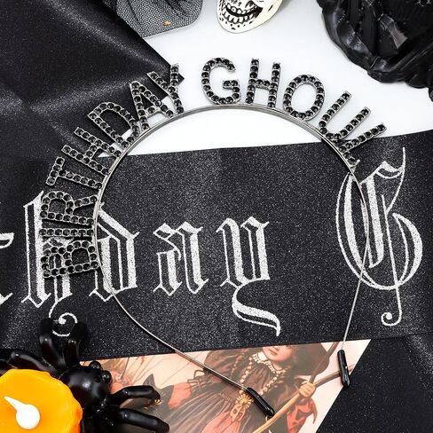 CUBACO Birthday Ghoul Sash and Headband for Women, Halloween Party Decorations Goth Emo Accessories Spooky Gifts Horror Decor Nightmare before Christmas Costumes Girl Birthday Halloween Decorations in Kuwait