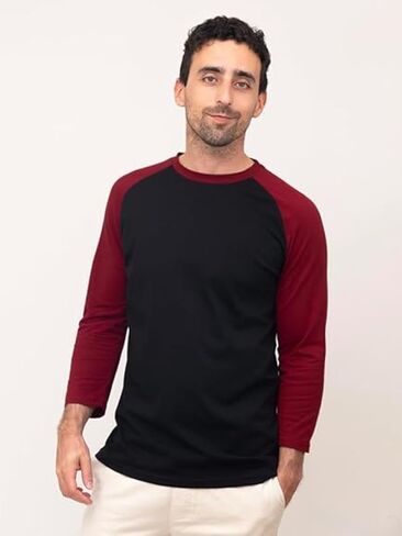 Men's Long Sleeve Athletic Shirt, Color Block Raglan Workout Tee, Crew Neck Activewear Base Layer for Gym Running in Saudi Arabia