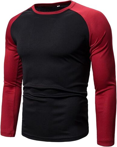 Men's Long Sleeve Athletic Shirt, Color Block Raglan Workout Tee, Crew Neck Activewear Base Layer for Gym Running in Saudi Arabia