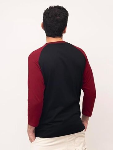 Men's Long Sleeve Athletic Shirt, Color Block Raglan Workout Tee, Crew Neck Activewear Base Layer for Gym Running in Saudi Arabia