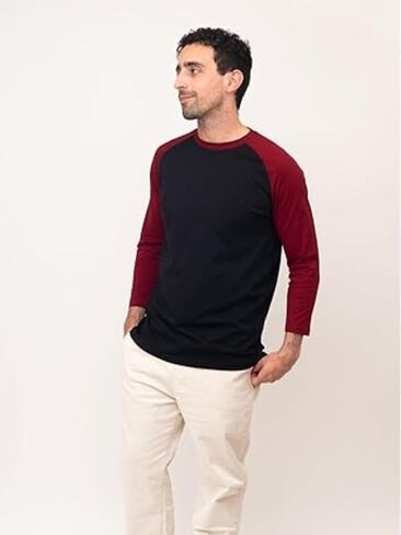 Men's Long Sleeve Athletic Shirt, Color Block Raglan Workout Tee, Crew Neck Activewear Base Layer for Gym Running in Saudi Arabia