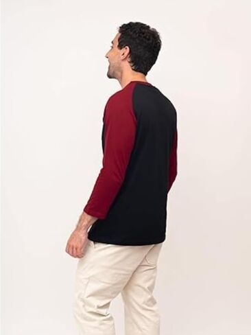Men's Long Sleeve Athletic Shirt, Color Block Raglan Workout Tee, Crew Neck Activewear Base Layer for Gym Running in Saudi Arabia