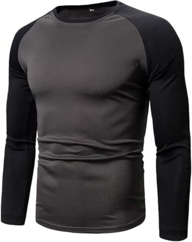 Men's Long Sleeve Athletic Shirt, Color Block Raglan Workout Tee, Crew Neck Activewear Base Layer for Gym Running in Saudi Arabia