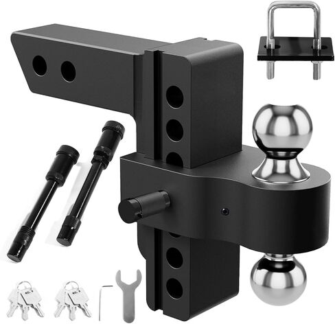 Heavy Duty Adjustable Trailer Hitch for 2" Receiver - 6" Drop & Rise, 12,500 lbs GTW, Class 3/4 Hitch for Trucks, with 3 Anti-Theft Locking Pins | Aluminum Drop Hitch in Saudi Arabia