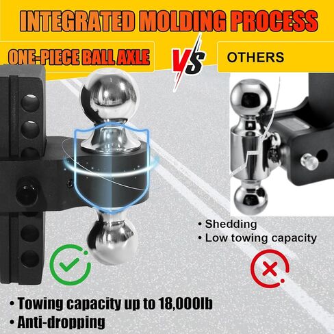 Heavy Duty Adjustable Trailer Hitch for 2" Receiver - 6" Drop & Rise, 12,500 lbs GTW, Class 3/4 Hitch for Trucks, with 3 Anti-Theft Locking Pins | Aluminum Drop Hitch in Saudi Arabia