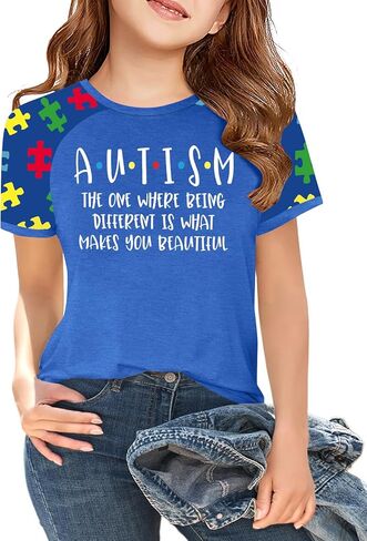 Kids Autism Awareness Shirt for Girls Boys Autism Acceptance Puzzle Short Sleeve Autism Support Gifts Tee Tops in Saudi Arabia
