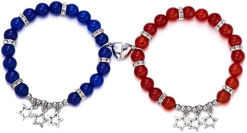 Caiyao Matching Couples Bracelets Friendship Bracelets Heart Stone Beads Star Tassel Distance Promise Bracelet for Best Friends Bff Couples Valentine's Day in Saudi Arabia