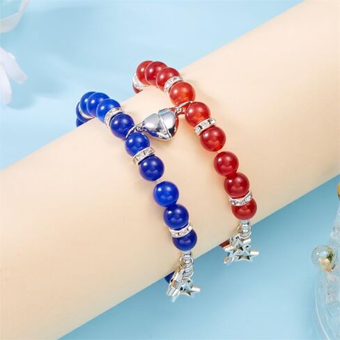 Caiyao Matching Couples Bracelets Friendship Bracelets Heart Stone Beads Star Tassel Distance Promise Bracelet for Best Friends Bff Couples Valentine's Day in Saudi Arabia