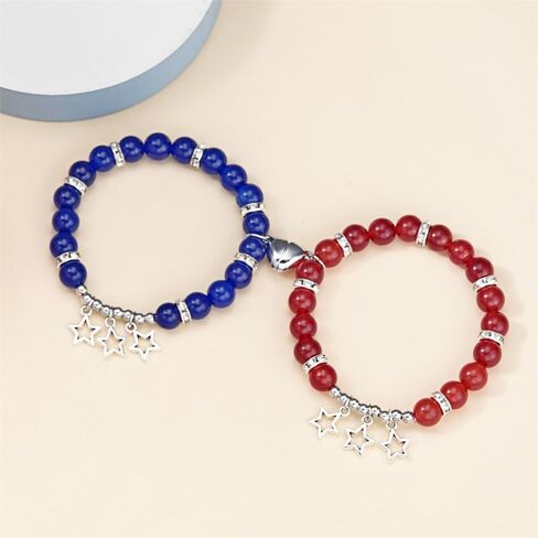 Caiyao Matching Couples Bracelets Friendship Bracelets Heart Stone Beads Star Tassel Distance Promise Bracelet for Best Friends Bff Couples Valentine's Day in Saudi Arabia