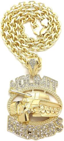 Iced Out No Limit Records Pendant 5mm 18" 20" 24" Link Chain Hip Hop Necklace RC4364 (Gold, 18) in Saudi Arabia