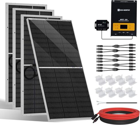 ECO-WORTHY 400 Watt 12 Volt Premium Solar Panel Kit :4pcs 100W Solar Panel+ 40A MPPT Charge Controller+ Bluetooth Module+ Mounting Z Brackets, 400W 12V Solar Power Off Grid System for Home, RV, Boat. in Saudi Arabia