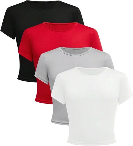SOLY HUX Girl's Crop Tops 4 Piece Short Sleeve Crew Neck T Shirts Solid Basic Slim Fit Tee in Saudi Arabia