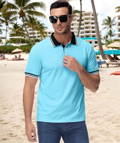 Men's Golf Polo Short Sleeve Moisture Wicking Polo Shirts for Men Collared Shirt Athletic Tennis Tops in Saudi Arabia