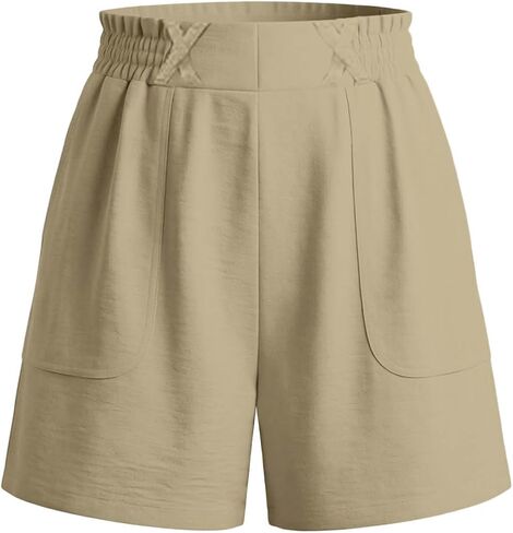Womens Shorts Dressy Casual Elastic Waisted Summer Shorts Loose Solid Color Beach Vacation Outfits with Pockets in Saudi Arabia