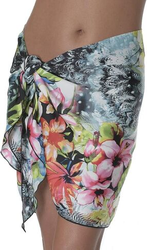 Hawaiian Swimsuit Coverup Sarong Built in Ties Floral No Seethrough Designer Made in USA Multi in Saudi Arabia