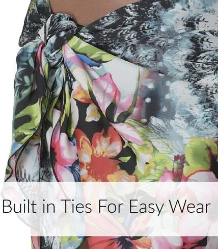 Hawaiian Swimsuit Coverup Sarong Built in Ties Floral No Seethrough Designer Made in USA Multi in Saudi Arabia