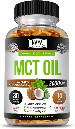 زيت كايا ناتشورالز MCT 2000 مجم - غير معدل وراثيًا، خالي من الصويا، خالي من الغلوتين - يدعم صحة الدماغ - يساعد على الهضم الوظيفي ويدعم البشرة الصحية - 30 قيراط in Kuwait