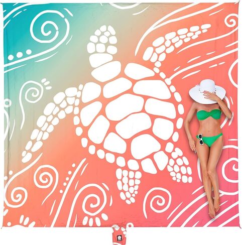 WEKAPO Beach Blanket Waterproof Sandproof Oversized Extra Large Sand Free | Beach Mat with Stakes, Storage Bag - Essentials for Outdoor Beach, Picnic (Sea Turtle, 8 X 7 FT (1~4 Person)) in Saudi Arabia