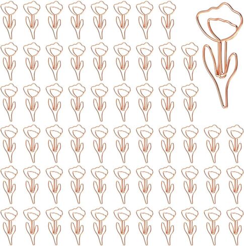 Cute Flower Shaped Paper Clips, 60Pcs Cute Paper Clip, Rose Gold Papers Clip Floral Shape Papers Clips Funny Bookmarks for Office Supplies Wedding Decoration Desk File Organization in Saudi Arabia