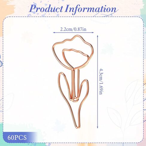 Cute Flower Shaped Paper Clips, 60Pcs Cute Paper Clip, Rose Gold Papers Clip Floral Shape Papers Clips Funny Bookmarks for Office Supplies Wedding Decoration Desk File Organization in Saudi Arabia