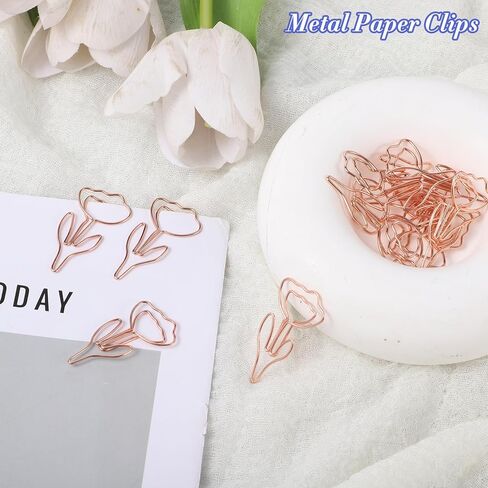 Cute Flower Shaped Paper Clips, 60Pcs Cute Paper Clip, Rose Gold Papers Clip Floral Shape Papers Clips Funny Bookmarks for Office Supplies Wedding Decoration Desk File Organization in Saudi Arabia