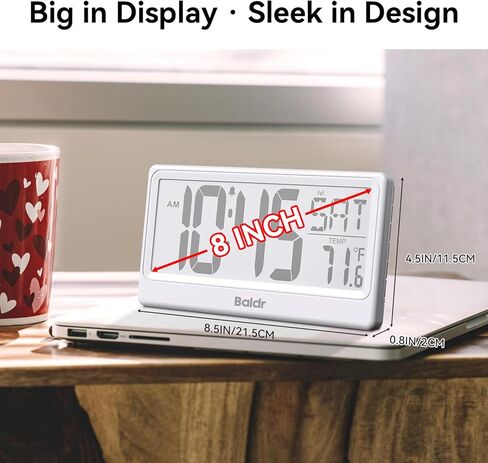 Baldr Digital Clock with Bluetooth Auto Time Sync, No App Required, Large Display Desktop Alarm Clock, Battery Operated, Temperature & Weekday, Wall or Desk Clock for Home Office, White in Kuwait
